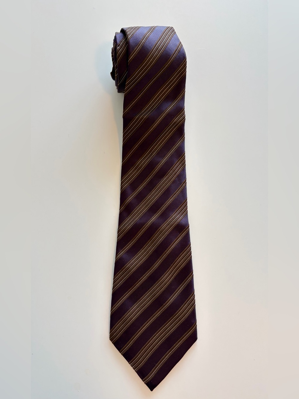 Canali Purple and Gold Diagonal Stripe 100% Silk Tie Made in Italy